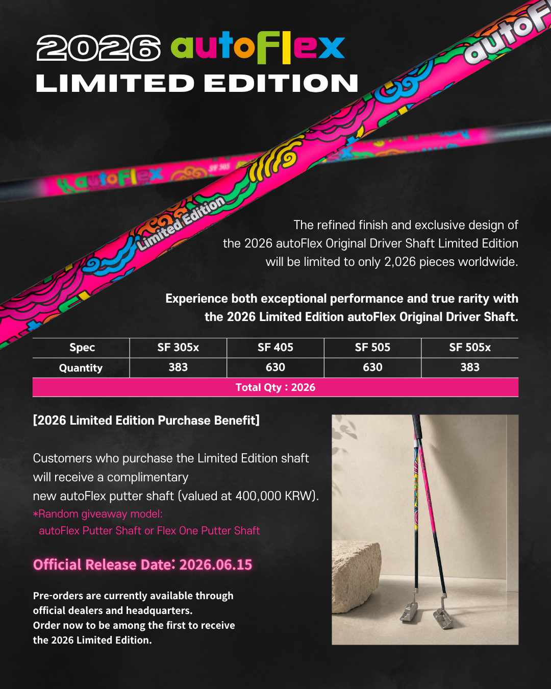 AUTOFLEX 2026Limited Edition shaft speck sheet & putter